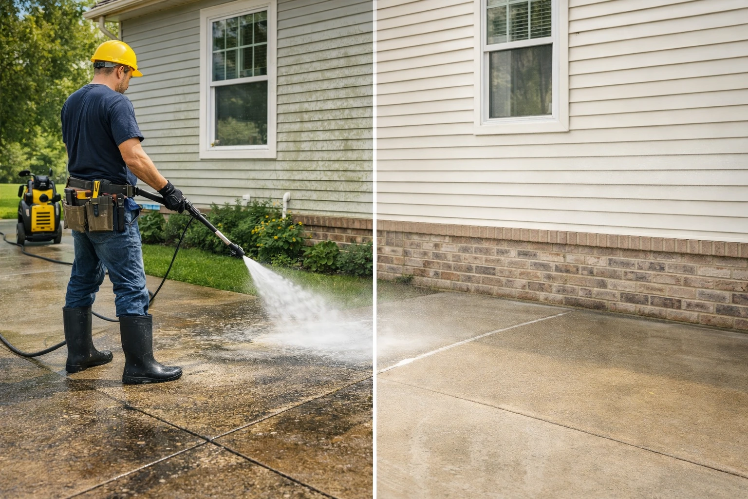 Power washing services for exterior cleaning of driveways and siding
