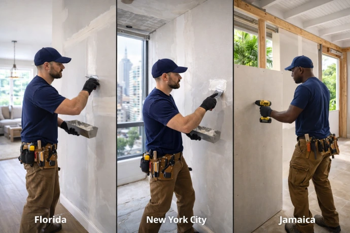 Drywall services available in Tampa Bay, New York City, and Jamaica