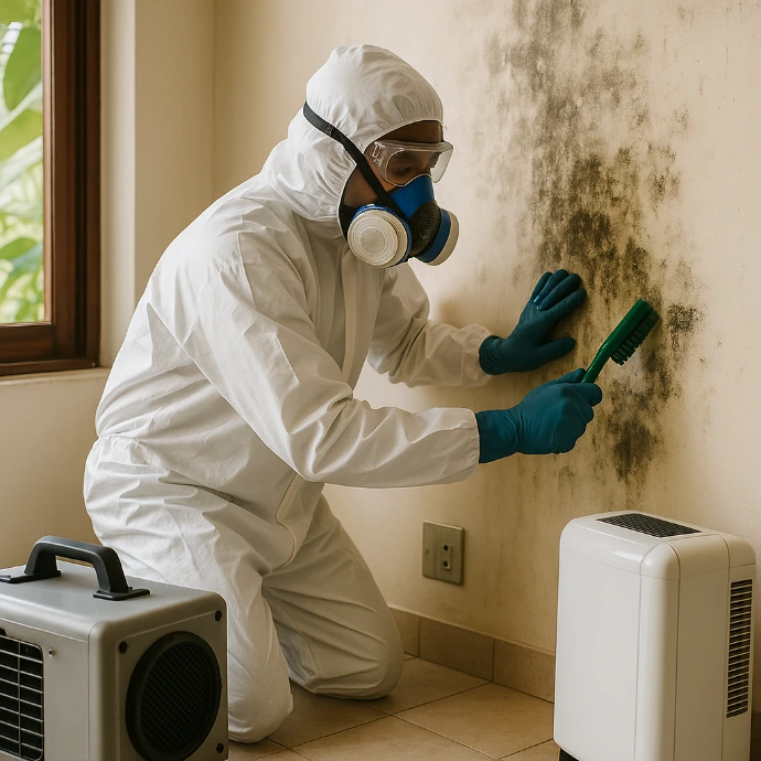worker in process of mold removal