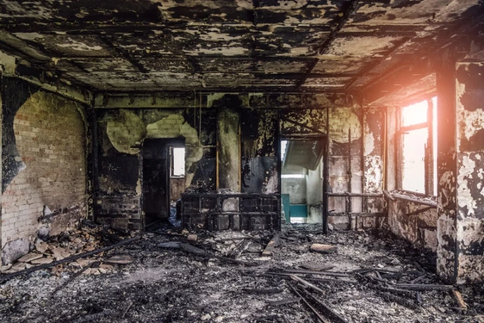 smoke damage on the walls after fire incident