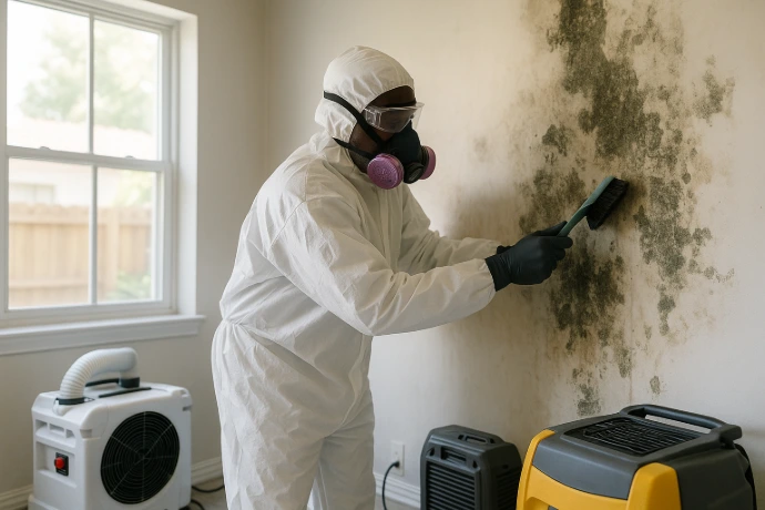 mold removal from wall in process