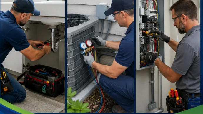 plumbing hvac and electrical work collage image
