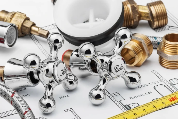bunch of plumbing fixtures on a house plan