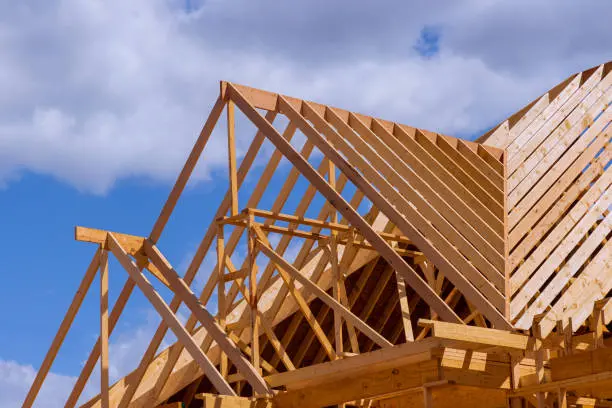 under construction wooden roof