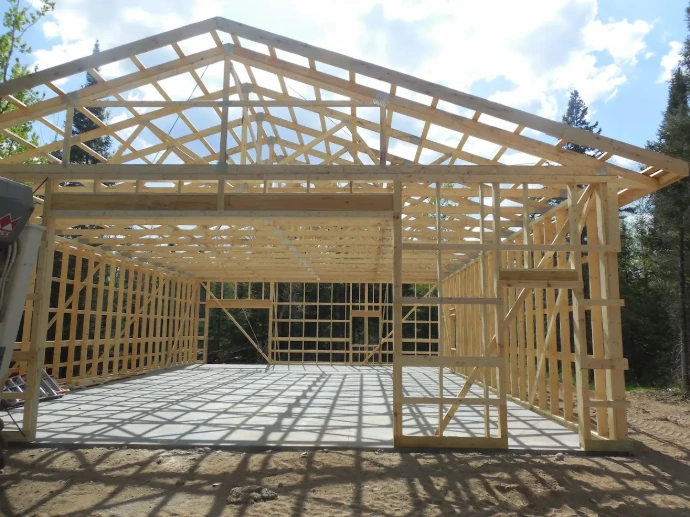 wooden frames of an under construction garage